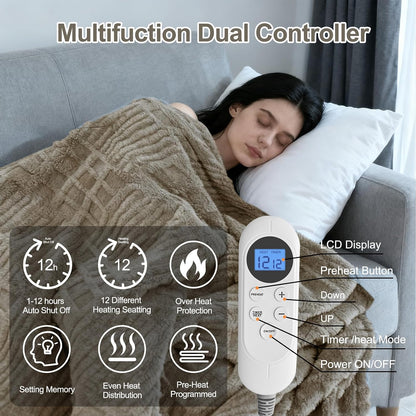 Heated Blanket Electric Throw, 50"X60" Heating Blanket Waffle with 12 Heat Levels, Fast Heating Blanket with 1-12H Timer, Overheat Protection with ETL & FCC for Bed Home Office Sofa (Light Gray）