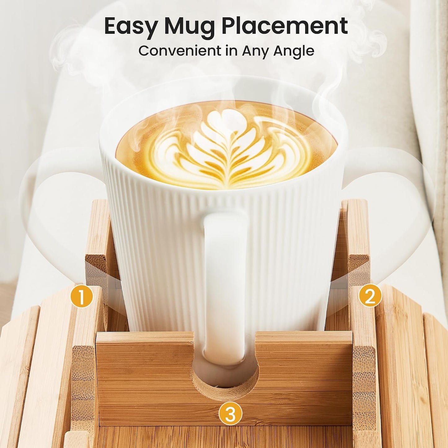 GEHE Couch Cup Holder, Anti Falling Sofa Arm Tray, Natural Bamboo Sofa Cup Holder More Safe for Your Family, Portable Couch Arm Tray Armrest Table for Remote, Snacks, Drinks