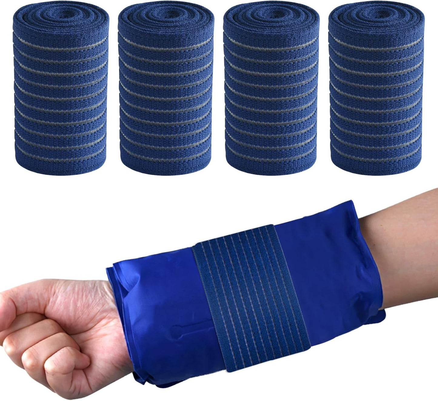 4 Pack Ice Pack Holder Straps for Cold Therapy, 35.5" x 3" Stretch Elastic Wrap with Hook and Loop, Reusable Extender Belt for Knee Shoulder Back (Straps Only, No Ice Packs)(White)