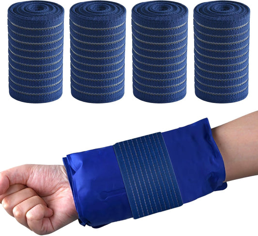 4 Pack Ice Pack Holder Straps for Cold Therapy, 35.5" x 3" Stretch Elastic Wrap with Hook and Loop, Reusable Extender Belt for Knee Shoulder Back (Straps Only, No Ice Packs)(White)