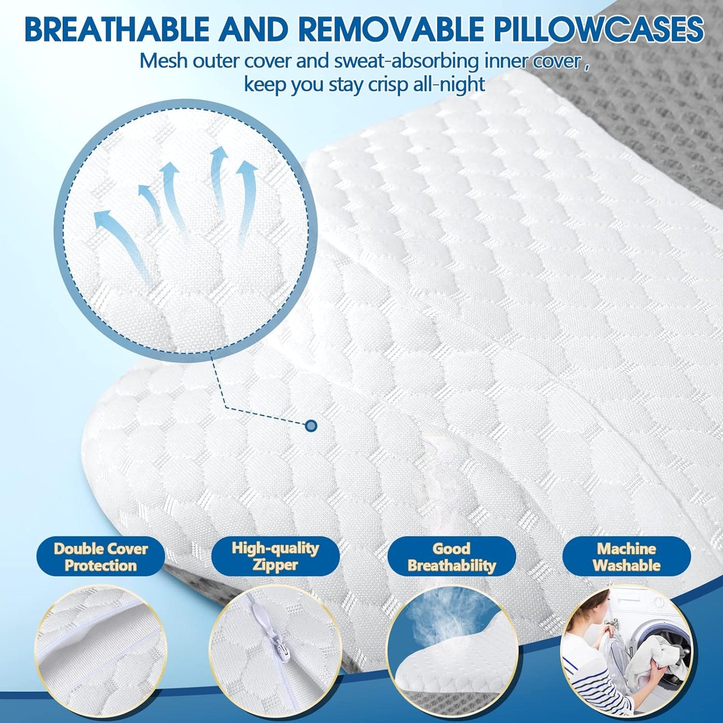 CHxxy Memory Foam Pillows, Cervical Pillow for Neck & Shoulder Pain Relief | Ergonomic Contour Bed Pillow, Soft for Side Sleep Stomach Sleeping and Back Sleeper-Queen Size&Grey