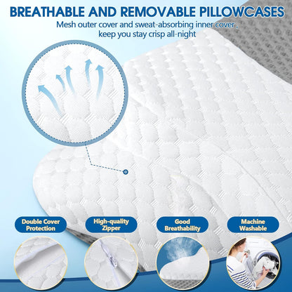 CHxxy Memory Foam Pillows, Cervical Pillow for Neck & Shoulder Pain Relief | Ergonomic Contour Bed Pillow, Soft for Side Sleep Stomach Sleeping and Back Sleeper-Queen Size&Grey