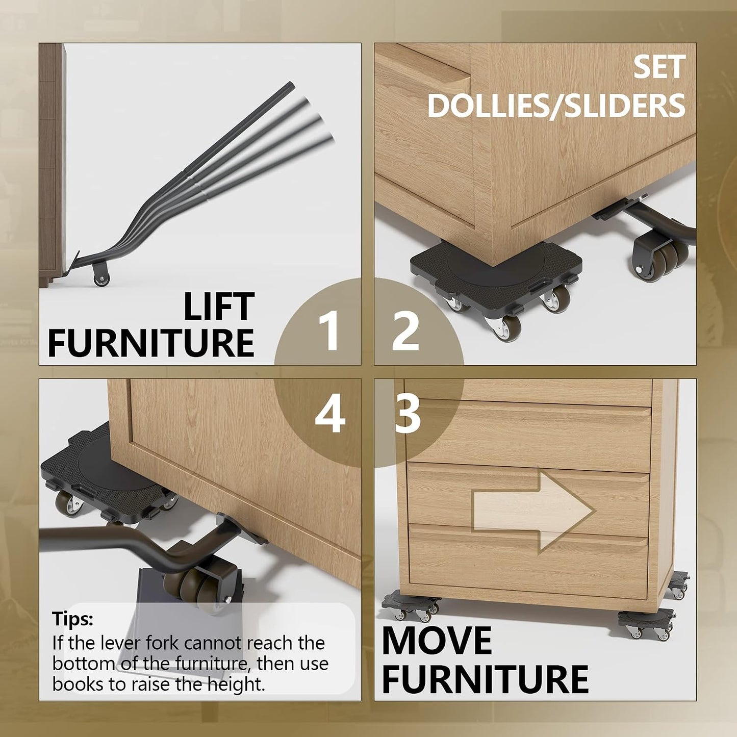 Lengthening Furniture Lifter Tool with Height-Adjustable Base – Ideal for Heavy Furniture Movers Sliders and Wheels Lifts Furniture Easily Without Effort up to 660 lbs (Innovative Lifter - M Sliver)
