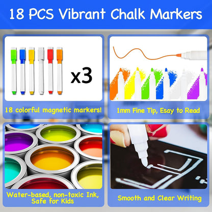 PigPotParty 2-in-1 Acrylic Magnetic Chore Chart for 2 Kids, Large 16x12 in | Clear Dry Erase Fridge Chore Board for Teens, Roommates; Vibrant Layout; Embedded Magnets; 12 Wet-Erase Markers and Towel