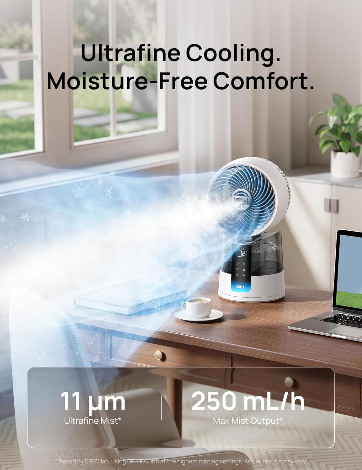 DREO TurboCool Misting Fan 516, 5℉ Drop Cooling Fans that Blow Cold Air | 150°+30° Omni-directional Oscillating, Evaporative air cooler, 26 ft/s Wind, Ultrafine Mist, 20dB, 6 Speeds 2 Modes, White