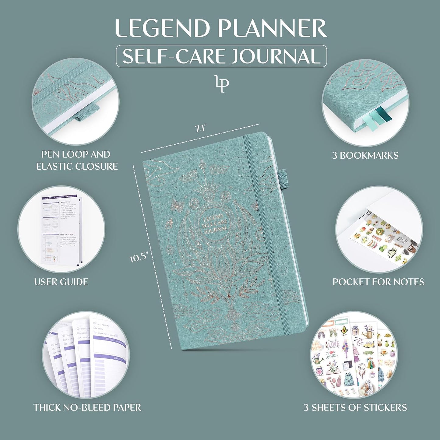 Legend Self-Care Journal – Guided Daily Reflection Journal to Support Mental & Physical Health – Daily Mood, Meditation & Personal Development Notebook – 7.1x10.5”, Lasts 3 Months (Turquoise)