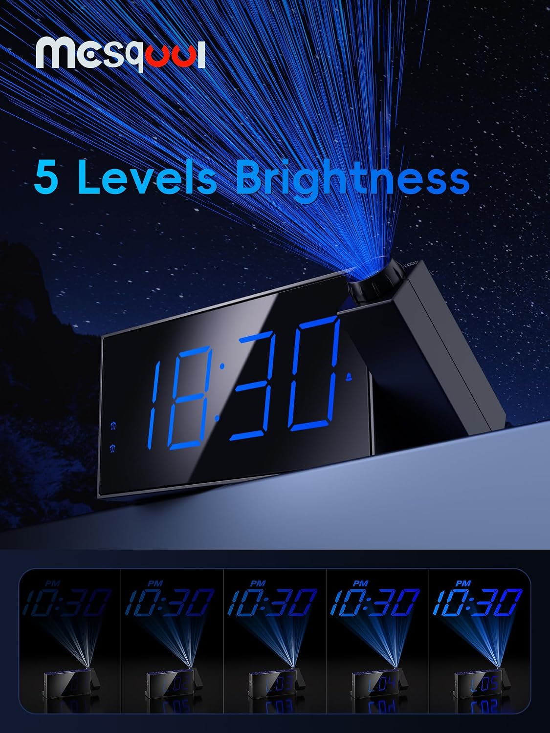 Mesqool Projection Alarm Clock with Bed Shaker, Dual Alarms