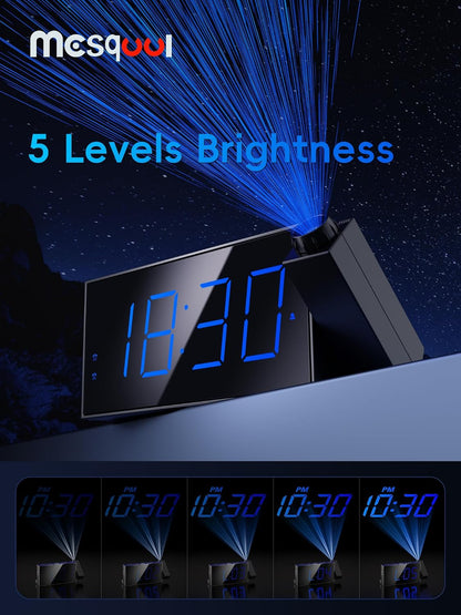 Mesqool Projection Alarm Clock with Bed Shaker, Dual Alarms