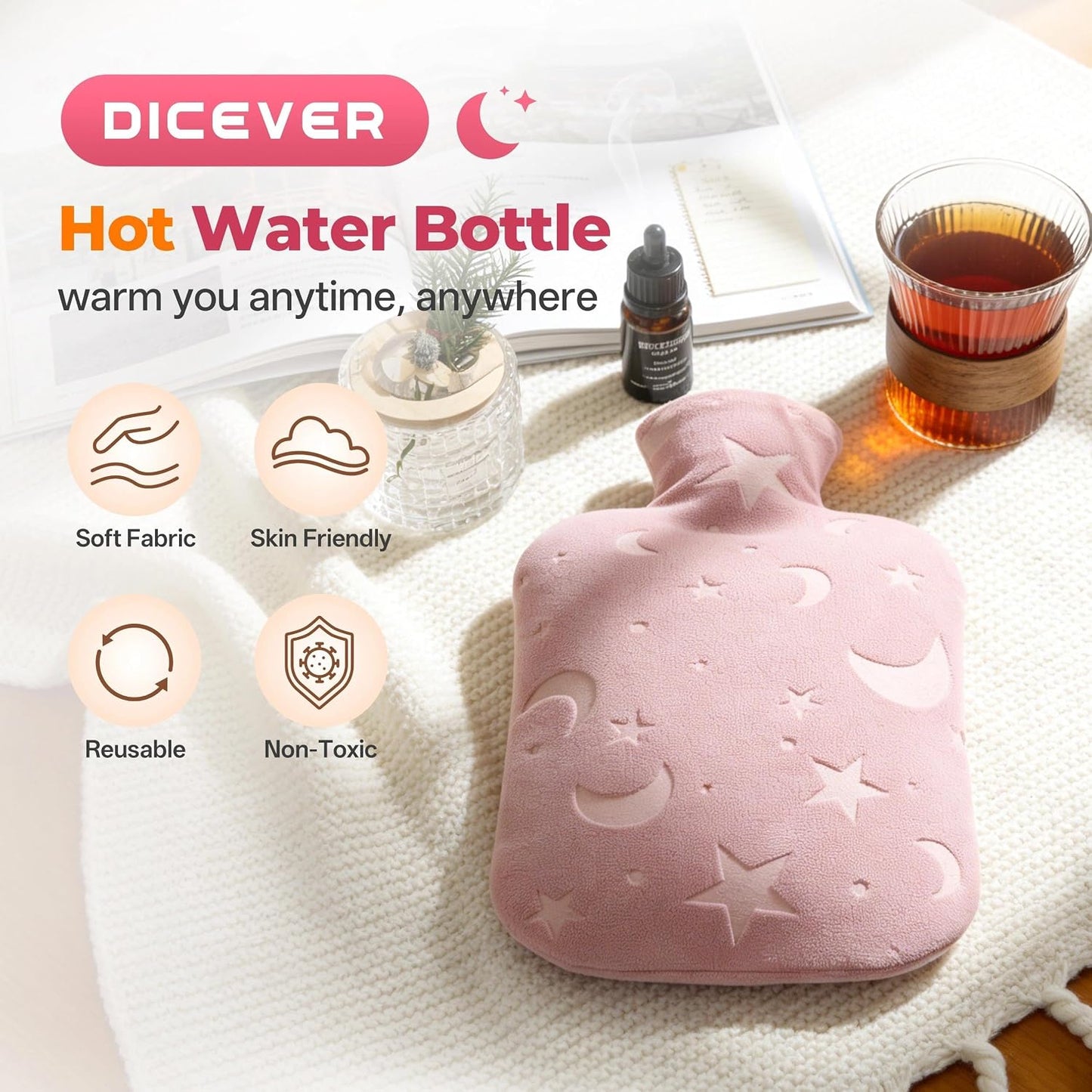 Hot Water Bottle with Soft Cover, 2L Hot Water Bag for Menstrual Cramps, Neck and Shoulder Pain Relief, Hot and Cold Therapies, Hand Feet Warmer, Blue