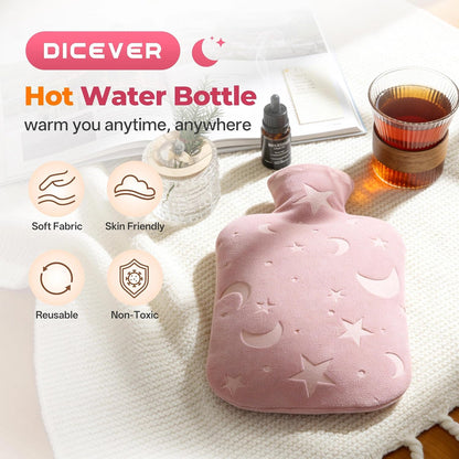 Hot Water Bottle with Soft Cover, 2L Hot Water Bag for Menstrual Cramps, Neck and Shoulder Pain Relief, Hot and Cold Therapies, Hand Feet Warmer, Blue