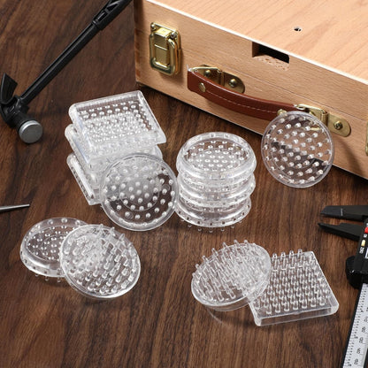 JJUNW 32Pcs Carpet Protector, Spiked Plastic Caster Cups Clear Round and Square Spiked Furniture Cups for Chair, Table, Sofa, Bookcases Furniture