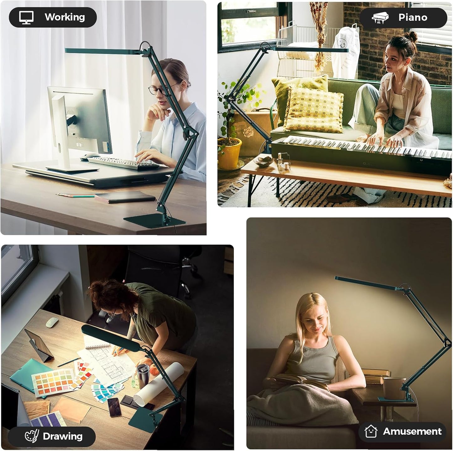 SKYLEO Desk Lamp for Home Office, Eye Comfortable LED Desk Light for Long Hours, Adjustable Swing Arm with Memory Function, Black
