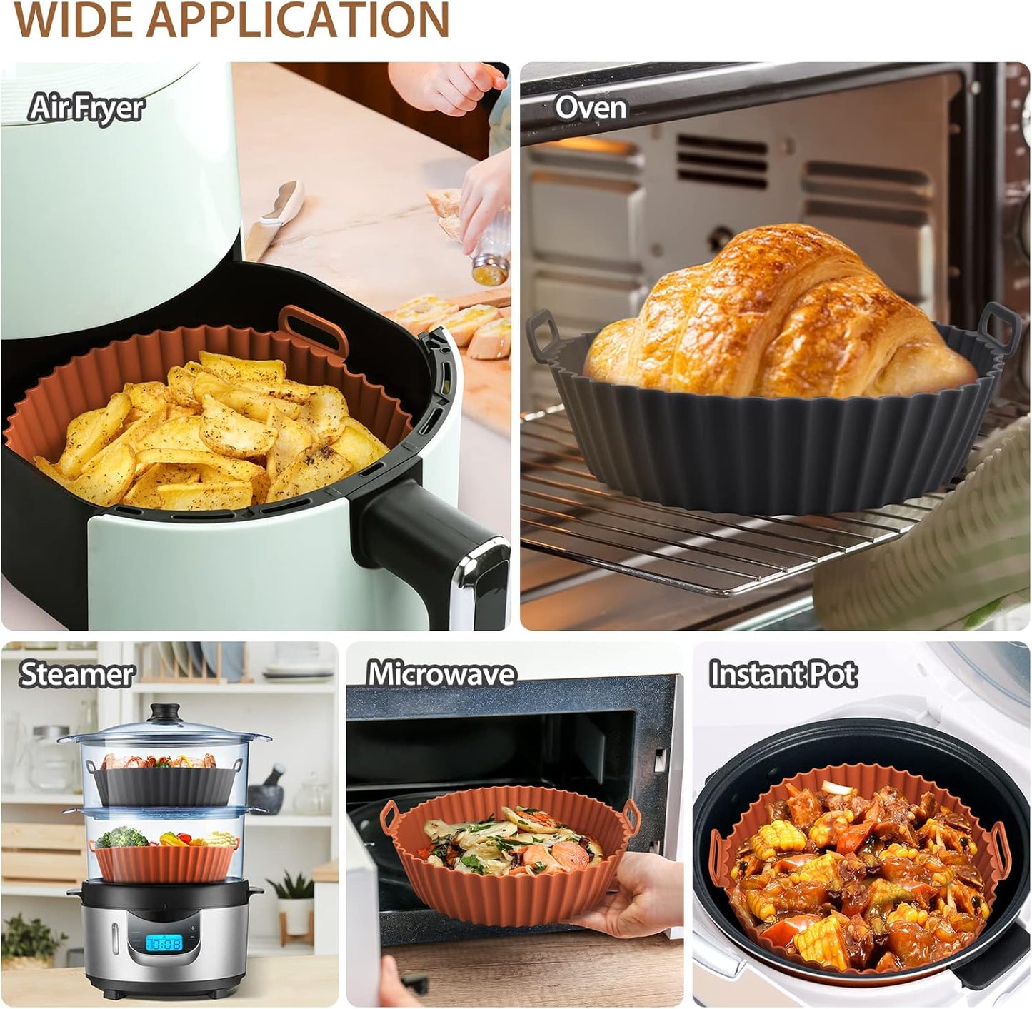 2 Pack Air Fryer Silicone Liners for Ninja, Reusable Silicone Bowl Basket Fit for 3 to 5QT Air Fryer, Replacement of Flammable Parchment Paper, Baking Tray Oven Accessories (Top 8in, Bottom 6.8in)