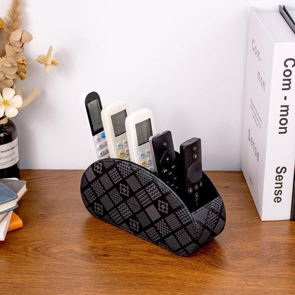 Remote Control Holders Organizer Box with 5 Compartment PU Leather Caddy | Multi-functional Office Desk Storage Caddy Store Tv Remote for Media Player,Brush,Pencil,Glassees&Office Supplies