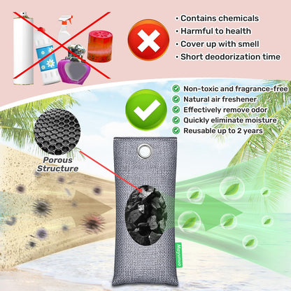 Activated Charcoal Odor Absorber Deodorizer Odor Eliminator for Strong Odor | Home, Basement, Closets, Shoes, Smoke, Car Air Freshener. 3 Pack Nature Bamboo Charcoal Air Purifying Bags