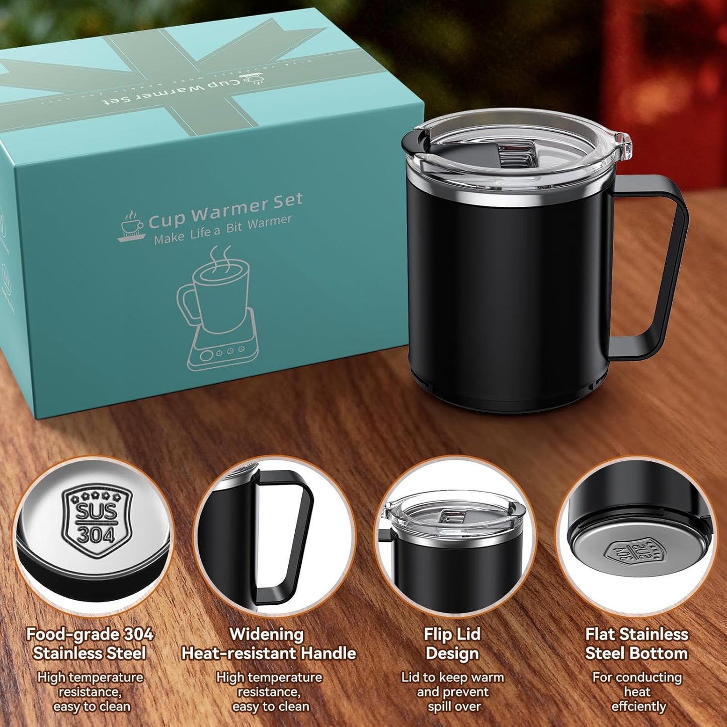 Coffee Mug Warmer & Mug Set for Desk, Electric Coffee Warmer with 16oz Mug | 36W Smart Coffee Heater with Temperature Control, Auto Shut Off & 9 Temp Settings, Gifts for Men Women, Black