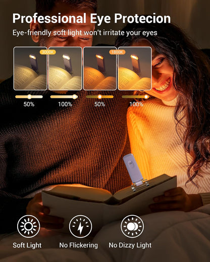 DEWENWILS USB Rechargeable Book Reading Light, LED Clip on Booklight Green | Blue Light Blocking, Amber & Warm White, Flexible Lighting Angle, Compact & Lightweight for Plane, Train, Car Traveling