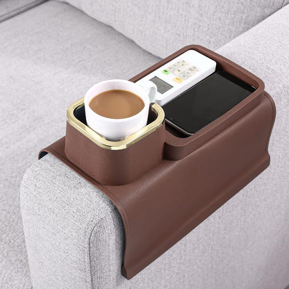 HMASYO Couch Cup Holder Tray – Weighted Silicone Sofa Armrest Organizer Table with Anti-Spill Coaster, Easy Reach for Drink, Snacks, Remote & Phone, Non-Slip Base, Easy Clean
