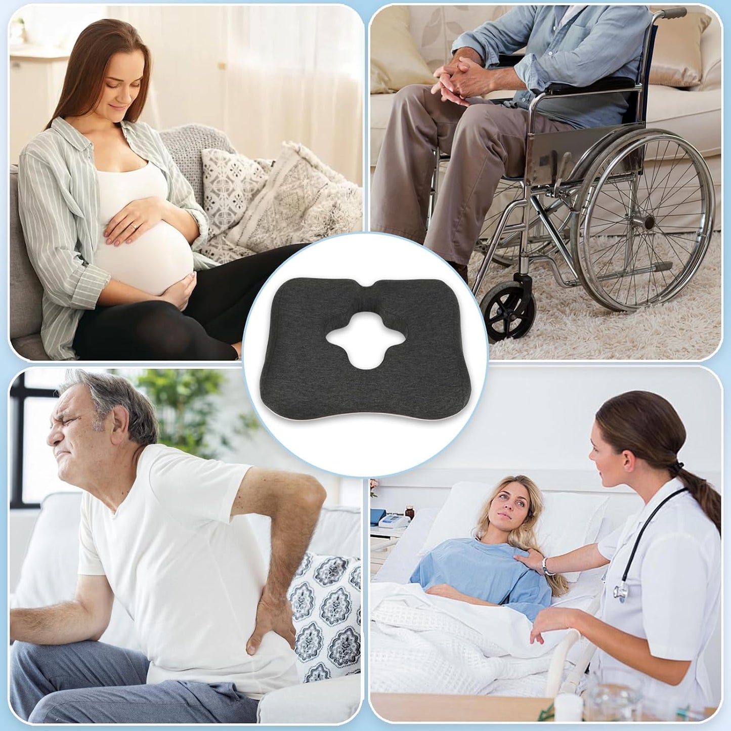 Gel Wheelchair Cushions for BedSores Prevention,Bed Sore Pad Cushion for Butt - Pain Relief for Long Sitting & Relieve Sciatica, Back, Tailbone, Pressure Sore and Ulcer Pain for Pregnant and Elderly