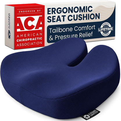 5 STARS UNITED Seat Cushion - Memory Foam Chair Cushion for Tailbone Pain Relief - Ergonomic Support for Coccyx, Sciatica & Butt - Office, Desk & Gaming Chair, Car Seat, Wheelchair, Airplane, Black