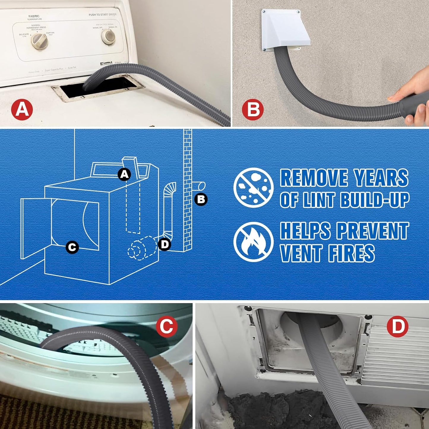 Sealegend Dryer Vent Cleaner Kit, Universal Vacuum Hose Attachment Blue | Upgraded Flexible Hose Without Whistling Noise, Fits Most Vacuums, Lint Removal Power for Dryer Vents & Tight Areas