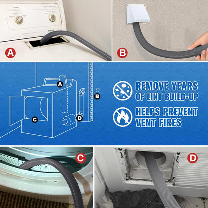 Sealegend Dryer Vent Cleaner Kit, Universal Vacuum Hose Attachment Blue | Upgraded Flexible Hose Without Whistling Noise, Fits Most Vacuums, Lint Removal Power for Dryer Vents & Tight Areas