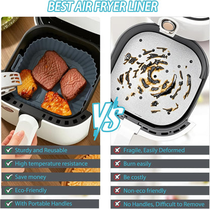 Silicone Air Fryer Liners Reusable 3 PCS, Airfryer Liners, Silicone Air Fryer Basket Liners Square, Food Grade AirFryer Accessories 4-7 QT, Ktchen Gadgets for Pot Oven Liner Baking Tray Pan