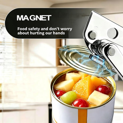 Heavy Duty Manual Can Opener - Smooth Edge Safety Cutting with Magnetic Lid Lifter, Ergonomic Non-Slip Handles, Built-in Bottle Opener, Stainless Steel Kitchen Tool