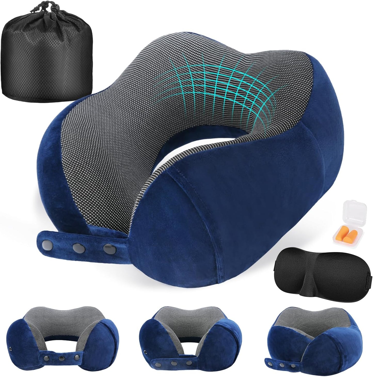 Cirorld Neck Pillow for Traveling, Travel Pillows for Airplanes,100% Pure Memory Foam Travel Neck Pillow, Adjustable Flight Pillow, Portable Plane Accessories with Eye Mask, Earplugs, Carry Bag