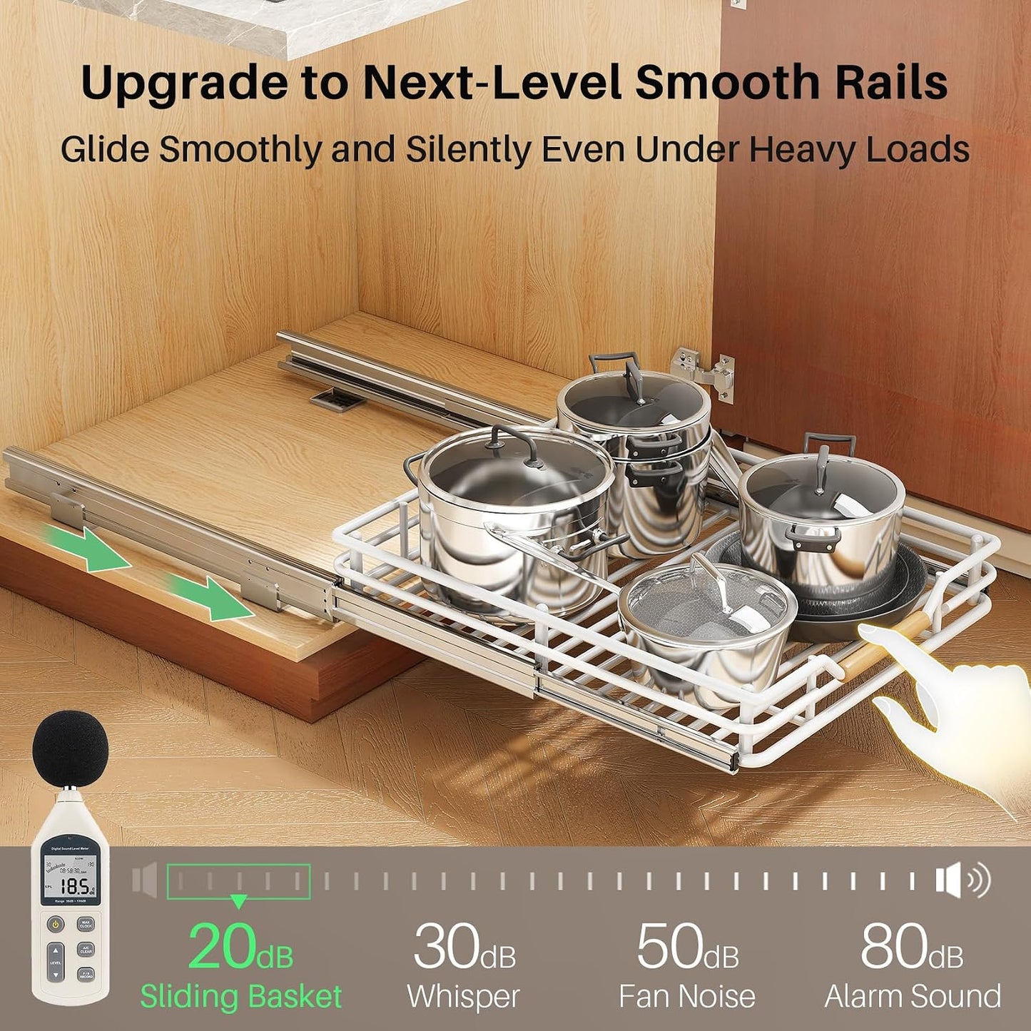 Pull out Cabinet Organizer, 15"W X 21"D, Heavy Duty Smooth Sliding Under Cabinet Shelves for Pots and Pans, Full-Extension Roll out Drawers, Slide out Organization for Home Kitchen Pantry