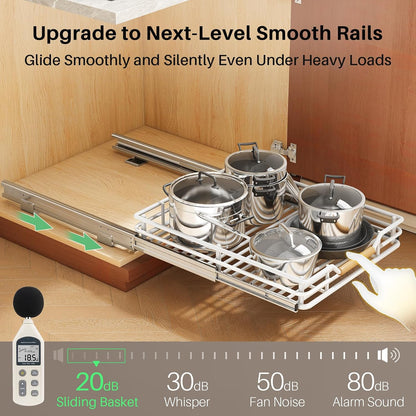 Pull out Cabinet Organizer, 15"W X 21"D, Heavy Duty Smooth Sliding Under Cabinet Shelves for Pots and Pans, Full-Extension Roll out Drawers, Slide out Organization for Home Kitchen Pantry