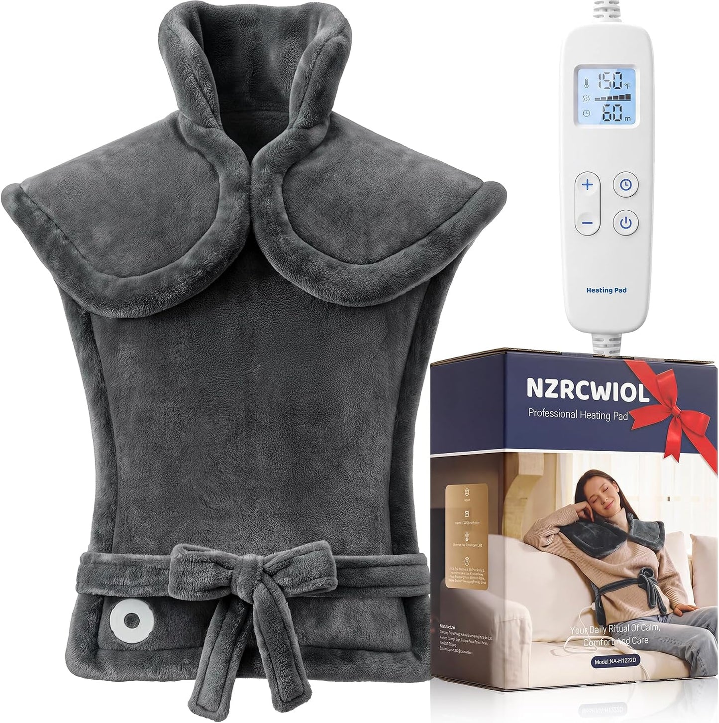 Electric Heating Pad for Neck Shoulder: Heated Wrap for Back Pain Relief, 6 Heat Levels, Weighted Heat pad 33x24in - Auto Shut-Off, ETL Safety Certified, Flannel Gifts for Women Men
