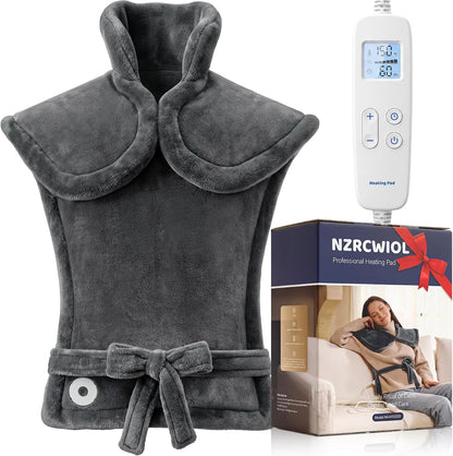 Electric Heating Pad for Neck Shoulder: Heated Wrap for Back Pain Relief, 6 Heat Levels, Weighted Heat pad 33x24in - Auto Shut-Off, ETL Safety Certified, Flannel Gifts for Women Men