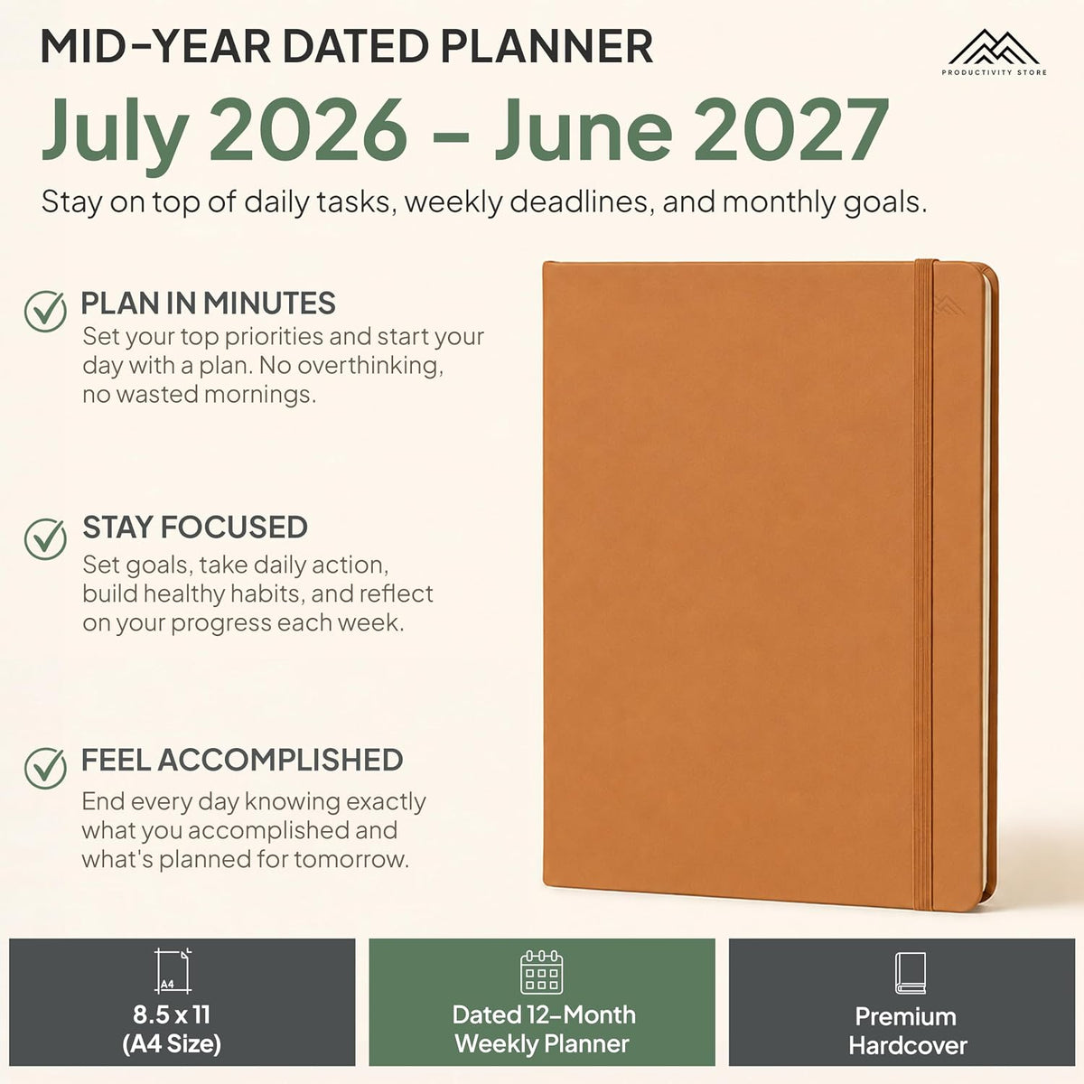 Dated, 2026 Planner, 5.8” x 8.3” - The #1 Productivity Planner to Achieve Your 2026 Goals - Planner 2026-2027 by PRODUCTIVITY STORE (A5, GREY)