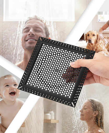 Square Shower Drain Hair Catcher, Anti-Clogging, Gray, 4 inch | Fast Drainage, Anti-Slip & Stays in Place, Stainless Steel & TPE Material, Easy Clean Fits Bathroom Hair Catcher for Shower