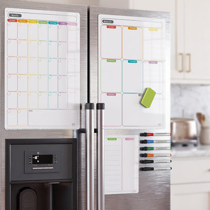 Magnetic Calendar for Fridge, Dry Erase Weekly Planner, 13" x 16.9" | Strong Magnetic Hold, Vertical Weekly Layout, Large Daily Spaces, Easy to Clean, Color-Coded, Dual-Magnet Markers & Eraser