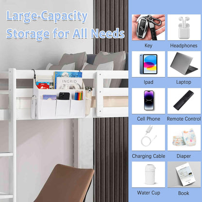 Loghot Bedside Caddy Organizer Bed Storage Bag for Dorm Hospital Crib White | 7 pockets bedside hanging organizer for phone books remotes, fits dorm hospital crib bunk beds, keeps organized easy access