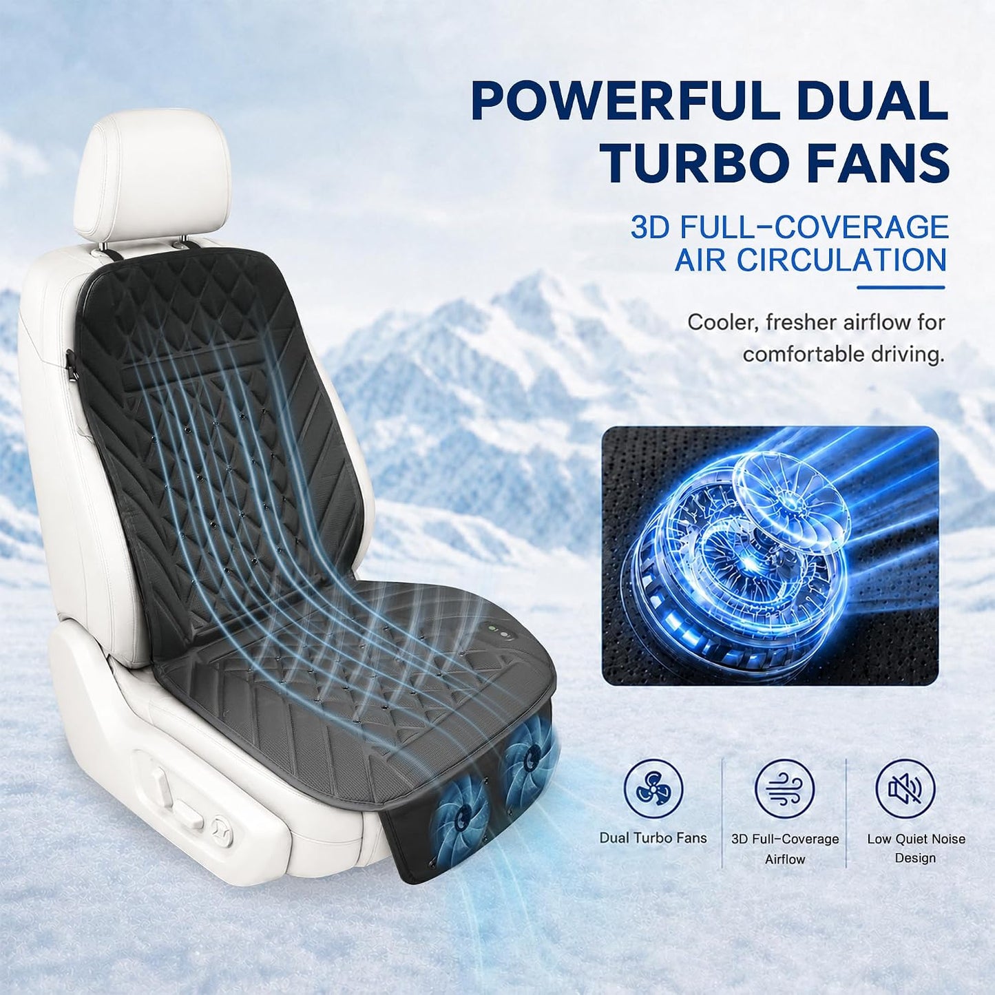 2026 Upgraded Ventilated Seat Cushion, 12V-24V Cooling Car Seat Cover for Front Seat, Cooled Seat Pad for Office Chair Sofa Car SUV Truck Universal Fit, Classic Black