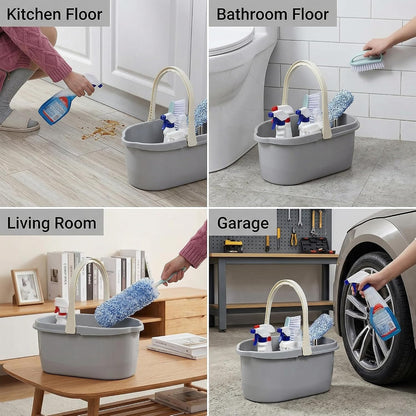 Haundry Compact Mop Bucket with Handle, Rectangular Cleaning Bucket and Caddy for Cleaning Supplies, 10L, Grey