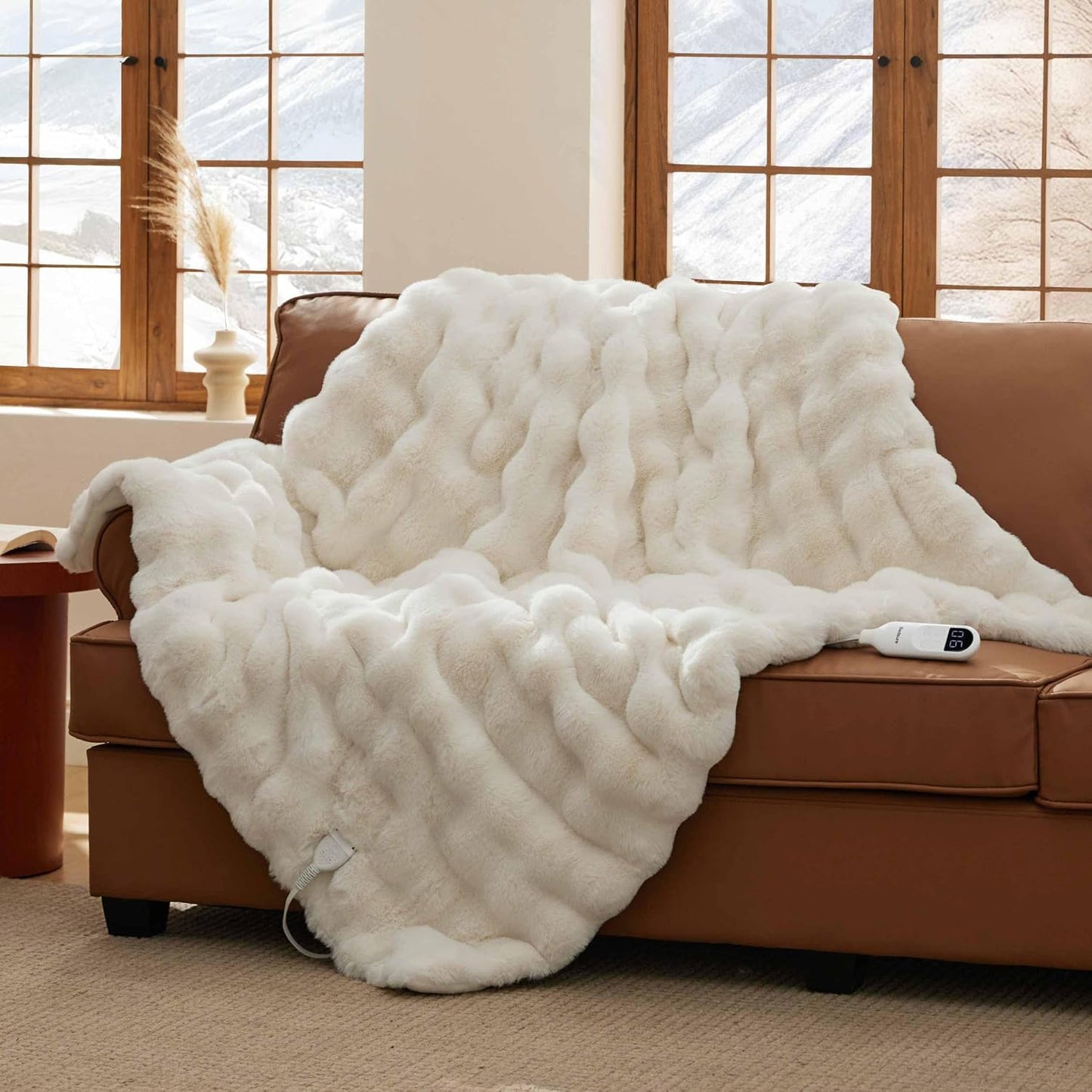 Bedsure Heated Blanket Electric Throw - Thick Striped Fast Heating Electric Blanket with Preheat Function, 6 Heat & 6 Timer (Up to 10H), 8H Auto Off, ETL Certified, Gifts for Women (50"x60", White)