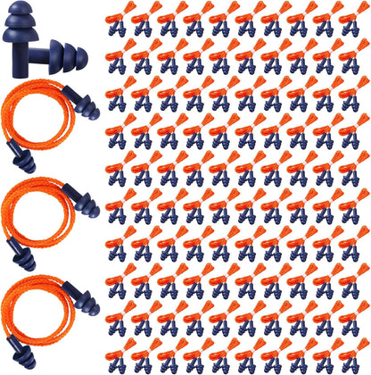Xuhal 200 Pairs Corded Ear Plugs Silicone Earplugs with Cord Individually Wrapped Reusable Earplugs Sleep Noise Cancelling Hearing Protection for Snoring Shooting Studying Construction (Black)