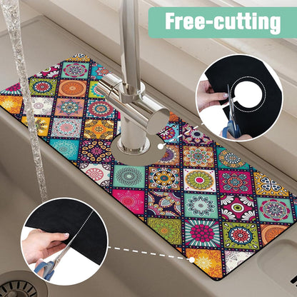 Kitchen Sink Splash Guard Faucet Mat 24" X 5.5" Tropical Leavesl Absorbent Fast Drying Mat Faucet Draining Mat Sink Splash Guard Behind Faucet Drip Catcher for Kitchen Bathroom