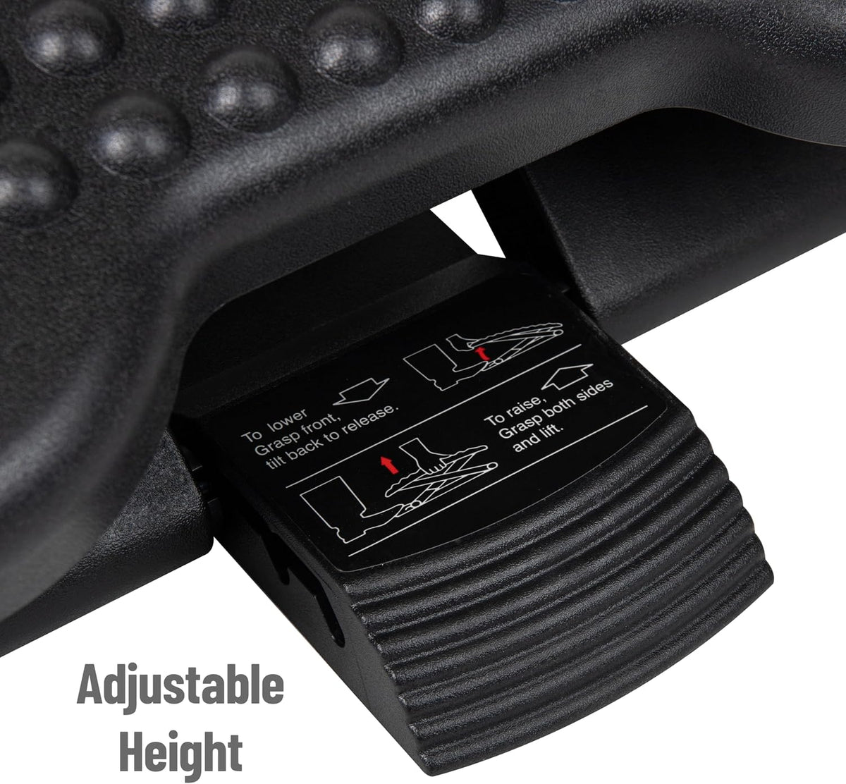 Mind Reader Foot Rest, Under Desk at Work, Ergonomic, Height Adjustable, Office, Plastic, 17"L x 13"W x 6.25"H, Black
