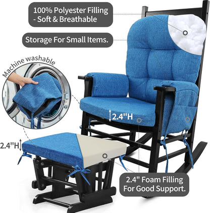 BUYUE Glider Rocker Replacement Cushion 5 PCS with Ties, Linen High-Density Foam Non-Slip & Washable Rocking Chair Pads for Sitting,Red