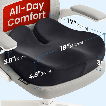 5 STARS UNITED Seat Cushion - Memory Foam Chair Cushion for Tailbone Pain Relief - Ergonomic Support for Coccyx, Sciatica & Butt - Office, Desk & Gaming Chair, Car Seat, Wheelchair, Airplane, Black