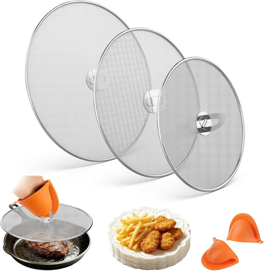 Grease Screen for Frying Pan, Splatter Guard 3-Pack 10 11.5 13" 304 Steel