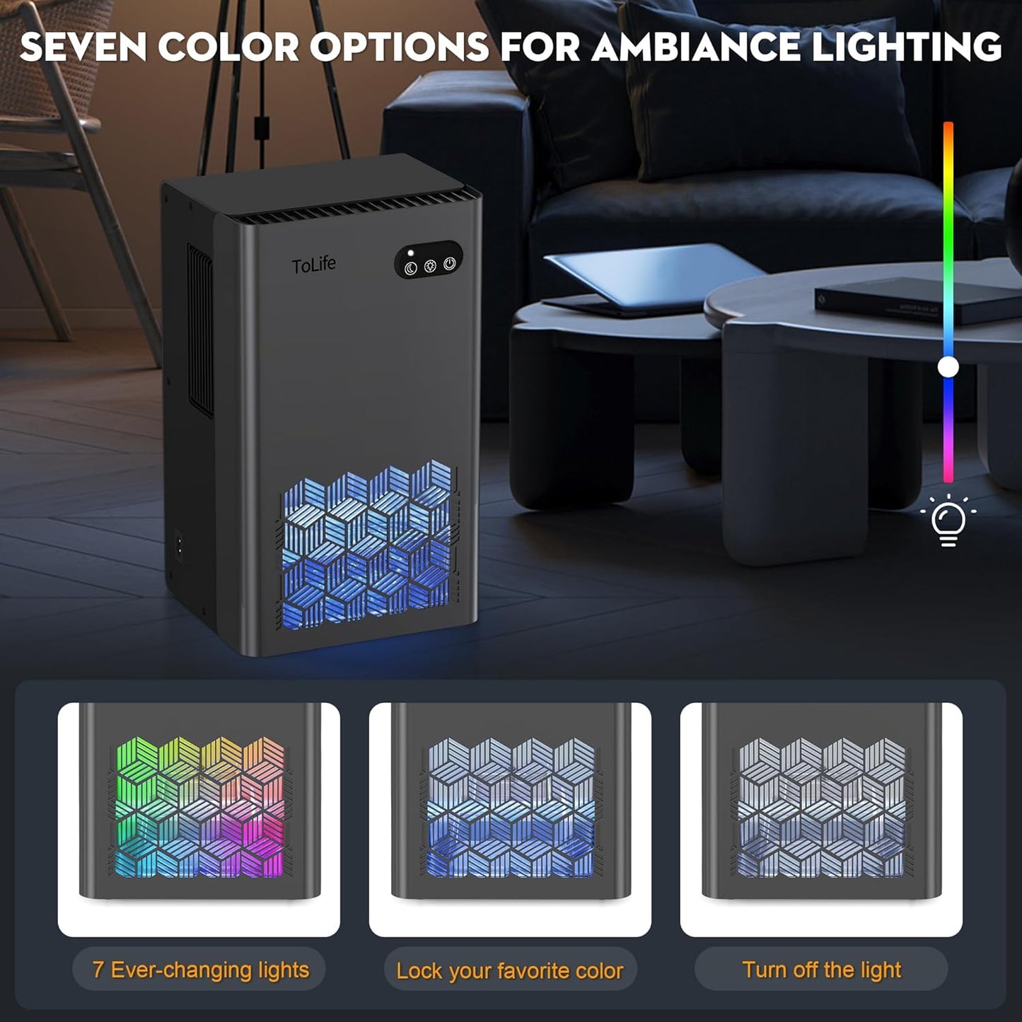 ToLife Dehumidifier for Home, 1000 sq.ft Dehumidifiers for Bedroom Bathroom Basement with 95 OZ Water Tank, Auto Shut Off 7 Colors LED Light, White Black