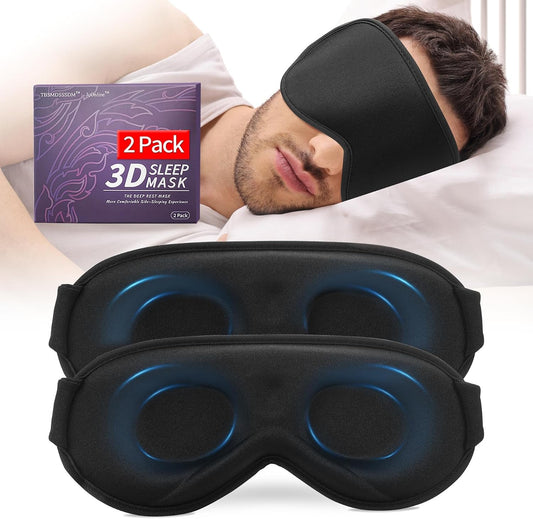3D Sleep Mask for Men&Women, 2 Pack Contour Eye Masks for Sleep, Side Sleeping Mask for Men&Women, Blackout Eye Mask for Sleeping Eye Mask, Airplane Travel Essentials for Men, Meditation Black & Gray