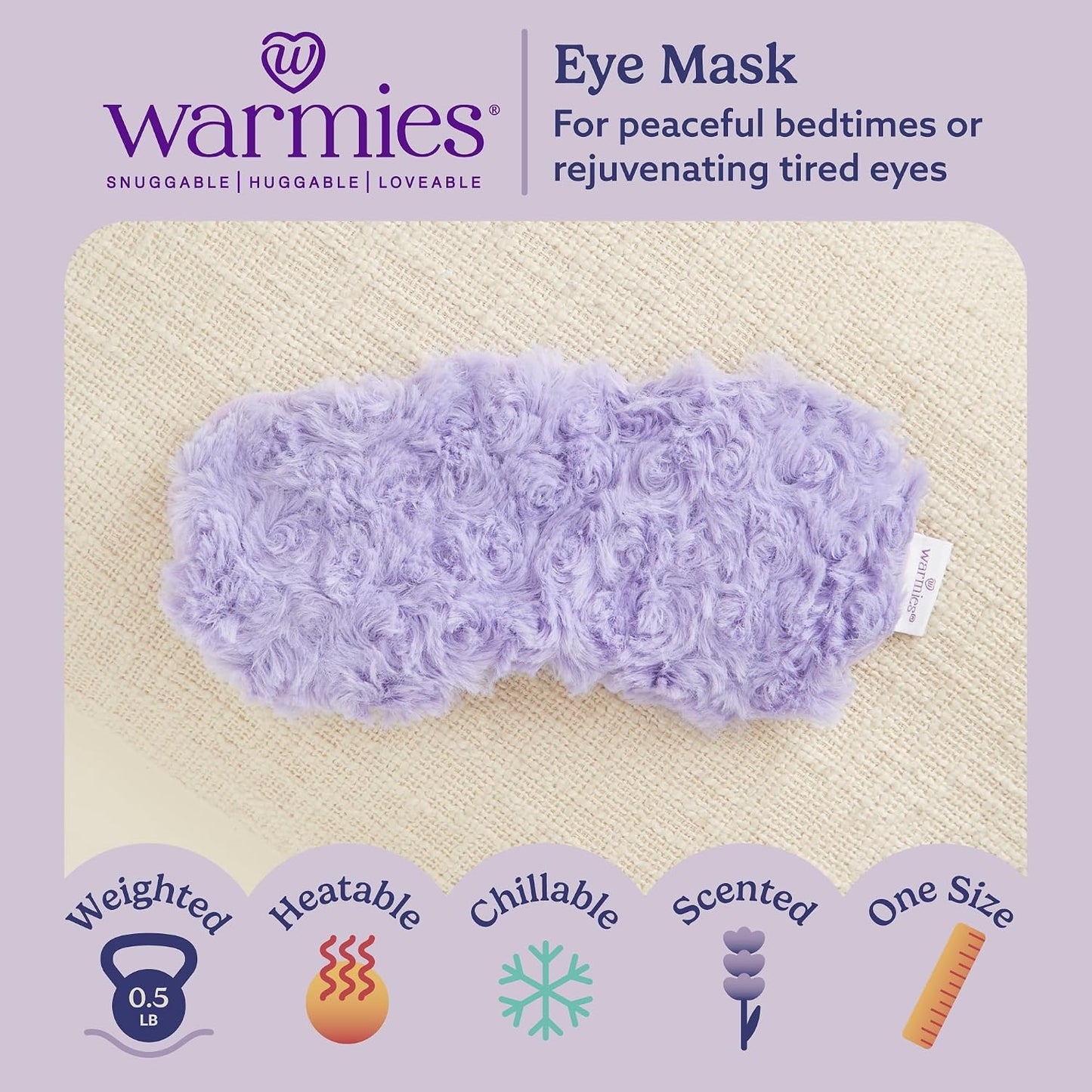 warmies Microwavable Eye Mask for Warmth & Comfort - Heating & Cooling Compress for Calming Relaxation - Weighted & Heated Eye Mask with Scented Lavender for Sleeping - Snowy