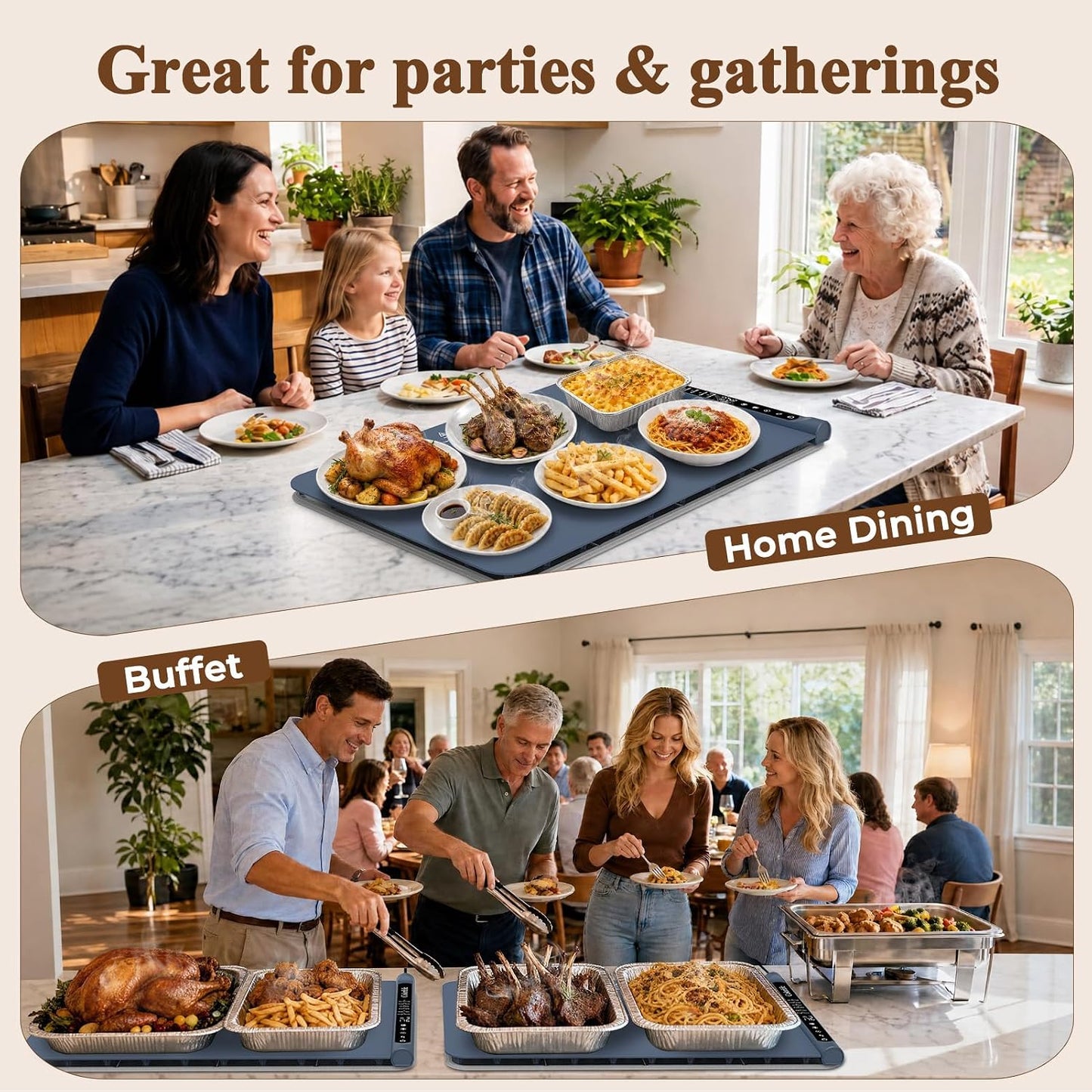Warming Mat for Food, Electric Warming Tray with Heat-Resistant Pad-L Grey | Colorlife 6 Preset Modes, 7 Temps, 6H Timer, Child Lock, Auto-Memory, Rollable Silicone Food Warmer for Buffet, Parties